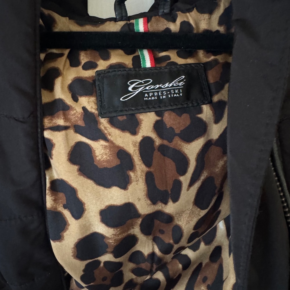 Gorski Apres-Ski Black Quilted Puffer Jacket Leopard Lining Made in Italy Hooded - Picture 3 of 6